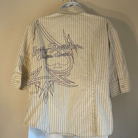 Harley Davidson Spade Pinstripe Shirt Three Quarter Sleeve 2005 Large Vintage - Picture 3 of 7
